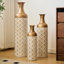 Ensemble de 3 vases de sol décoratifs en métal blanc et or avec motif de ventilateurs - grands vases à fleurs pour un décor de salon élégant