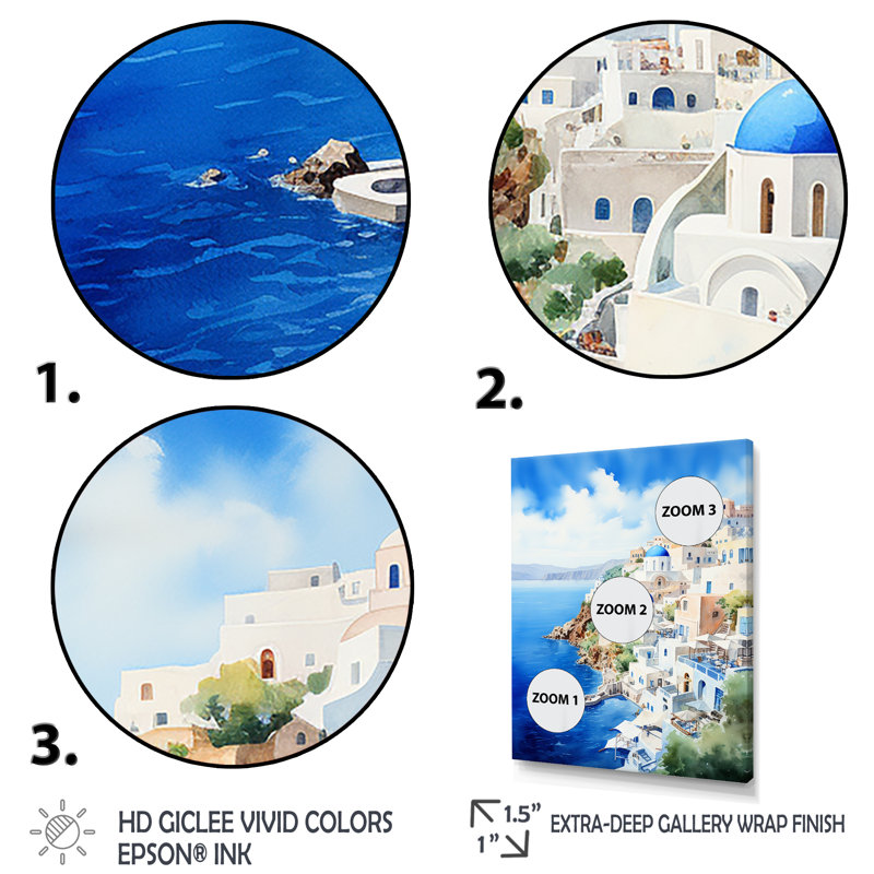 Îles grecques, Santorini Village Dreams II, Cadre simple argenté, H 40 po x l 30 po x P 1,5 po