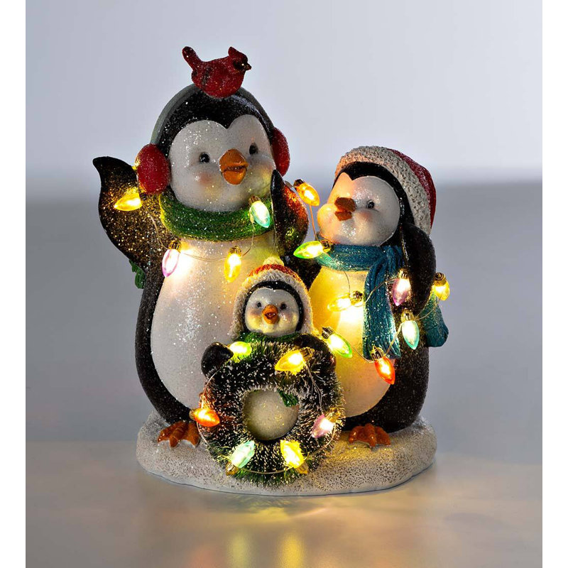3 Piece Figurine Set with Christmas Lights