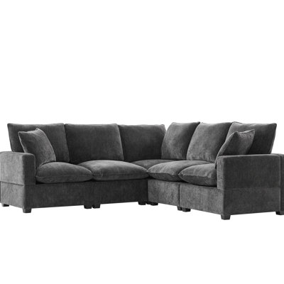 Chenille modulaire 5 places, canapé modulaire en forme de L avec 2 coussins, librement combinable pour les appartements, structure en bois massif, coussins en mousse, espaces de vie, appartement, bureau, mousse confortable et de soutien,