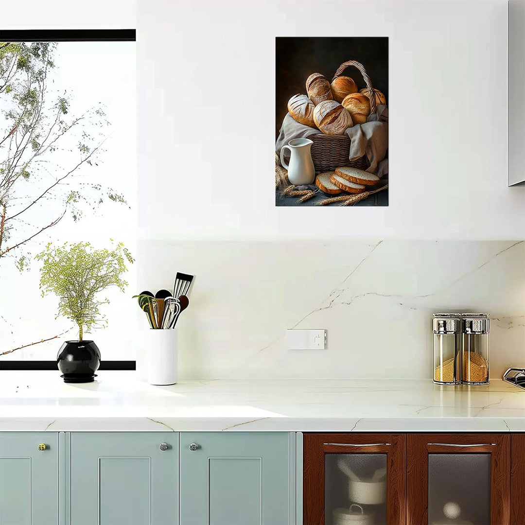 Kitchen Canvas Wall Art Bread Picture Rustic Still Life Food Painting Vintage Bread Pattern Print Baking Decor Artwork For Restaurant Bakery Dining Ro