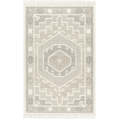 Saber Oriental Flatweave Wool Area Rug in Cream/Denim/Light Sage