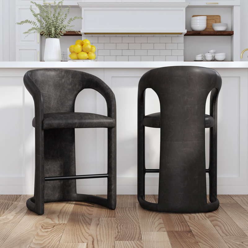 Archie Leather Counter Stool, Charcoal