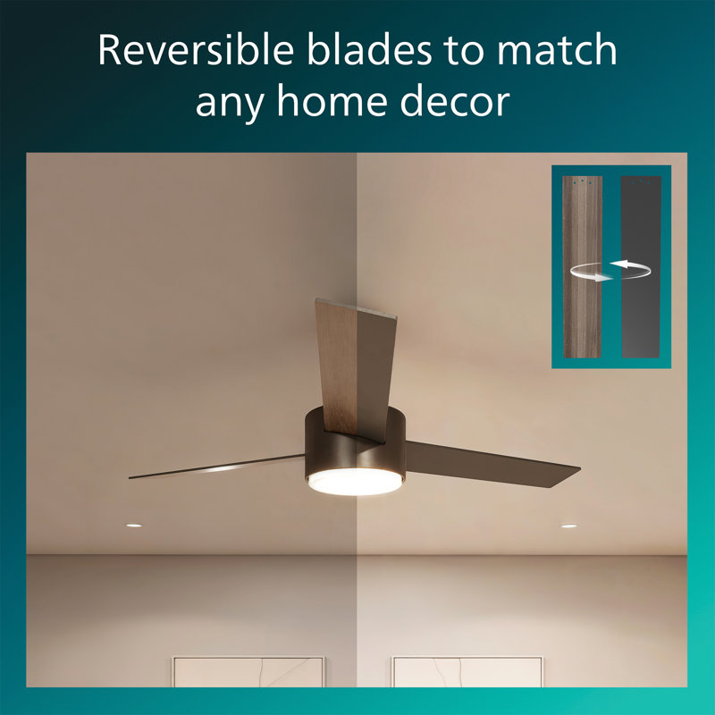  Ventilateur de plafond d'intérieur à DEL à 3 pales de 52 po à intensité variable en bois foncé avec lumière vive 3CCT, télécommande à 6 vitesses, moteur à courant continu réversible et minuterie, tiges descendantes de 5 po / 10 po