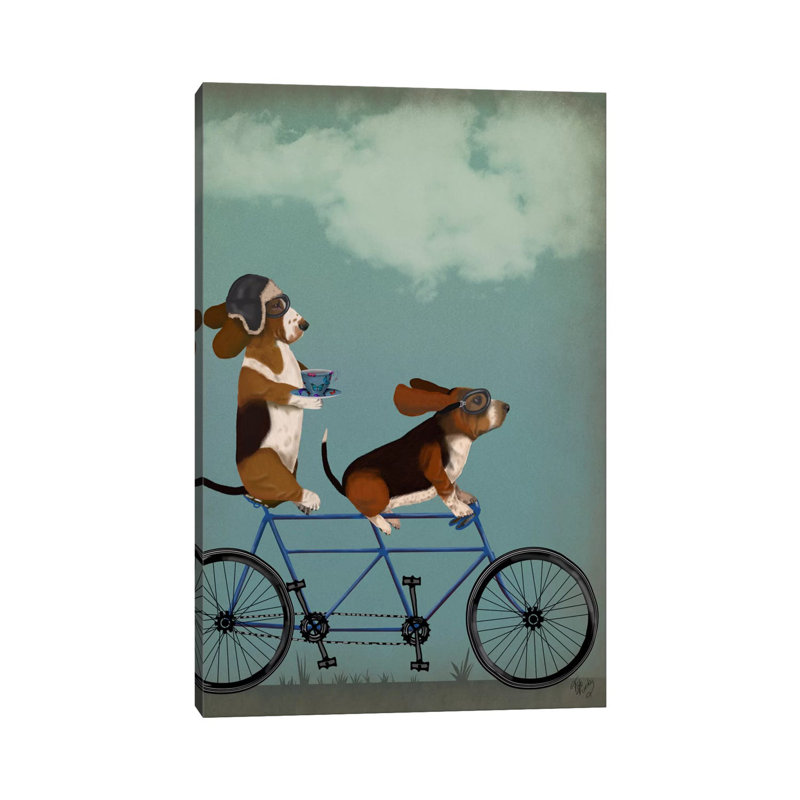 Basset Hound Tandem by Fab Funky - Wrapped Canvas Print, 30.48cm H x 20.32cm W x1.905cm
