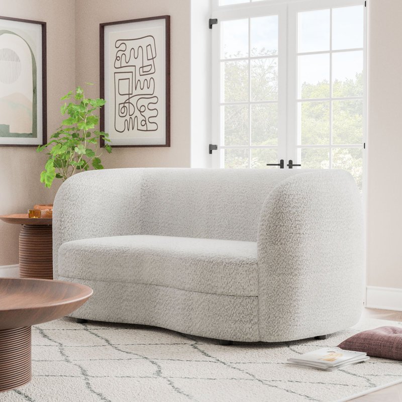 Celal 63'' Tuxedo Arm Curved Loveseat, Off-White 100% Polyester