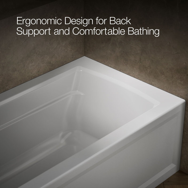 Archer® 66" X 32" Alcove Bath with Bask® Heated Surface, Integral Apron, Integral Flange, and Right-Hand Drain, White, Left
