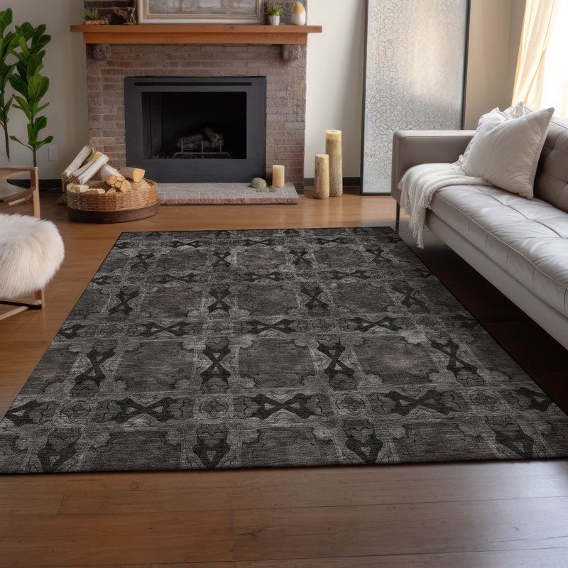 Premium Machine Washable Cerrito AMF564 Gray Rug, Rectangle 9' x 12'