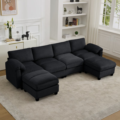 Canapé modulaire 6 places avec 2 repose-pieds