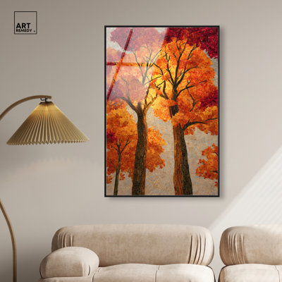 «Pixelated Pines I», reproduction d'art encadrée par Art Remedy, cadre noir, 30 x 45