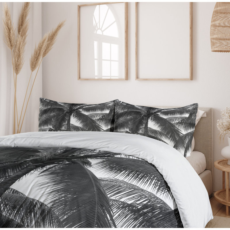 Black and White Palm Tree Microfiber Queen Duvet Cover Set