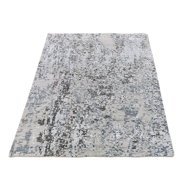 Tapis noué à la main en laine et soie à motif abstrait 3 pi x 5 pi A5F59D2CE5BA4E02A738B0E73A932274