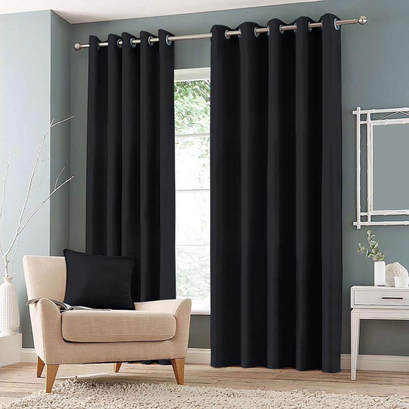 Granados Room Darkening Curtain Pair, Black, Width 228 x Drop 228 cm