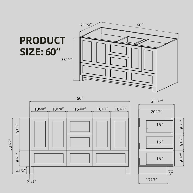 Base de meuble-lavabo double 60 po en bois massif, Blanc
