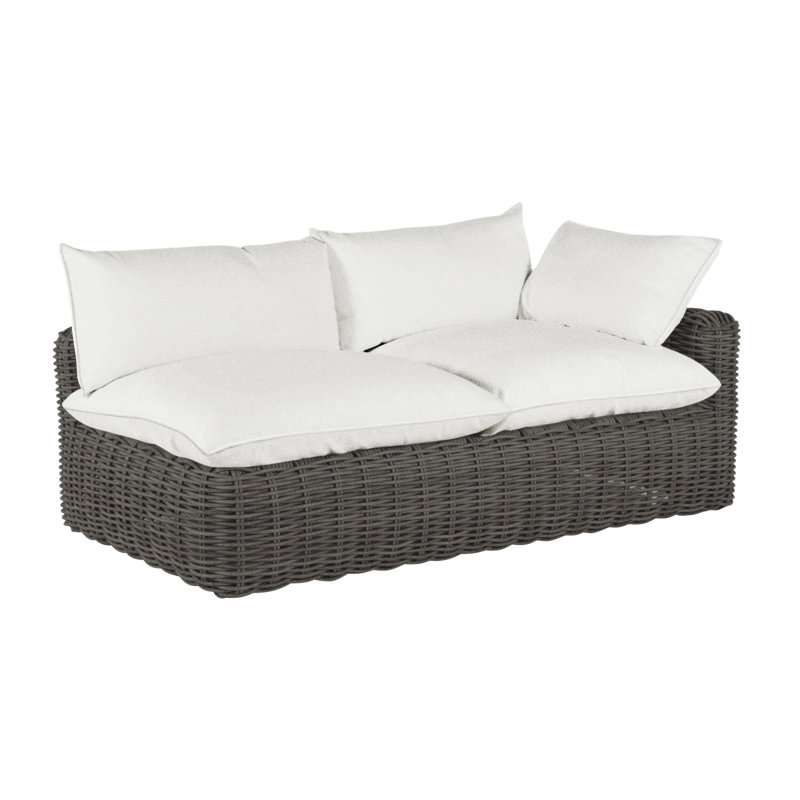 Montecito 75.25" Wide Outdoor Wicker Left Hand Facing Loveseat with Cushions, Welt, Rollo Lace, Slate Gray