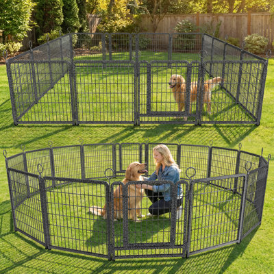 Parc pour chien de 37 pi avec 16 panneaux et un revêtement anti-rouille pour animaux