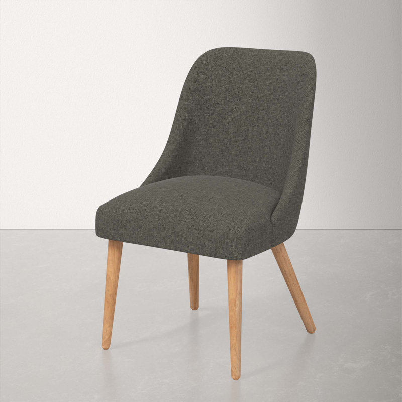 Chaise en bois massif Lozelle, Bois naturel, Lin texturé gris anthracite Zuma