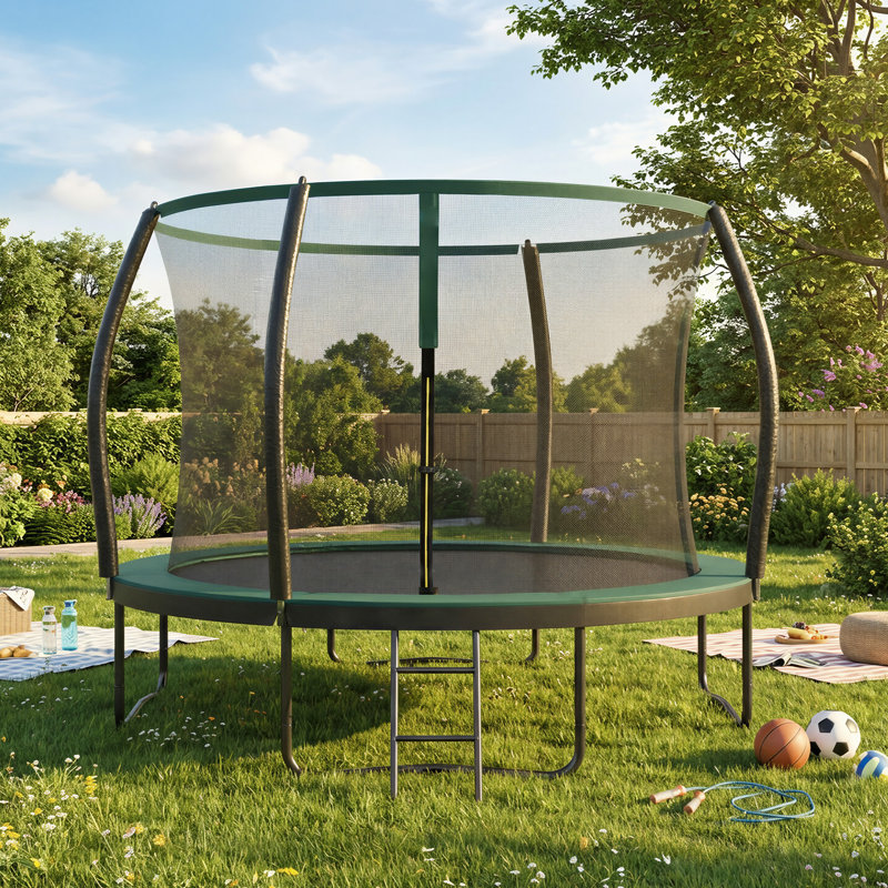 LEDREM 305cm Round Backyard Trampoline with Safety Enclosure
