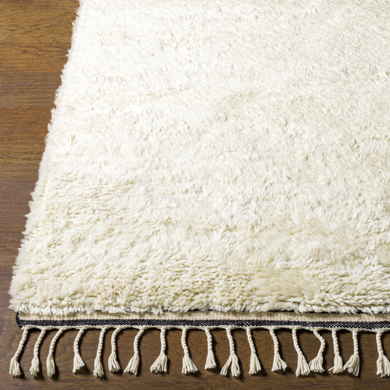Tapis crème en laine noué à la main Loraine, Rectangle 4 pi x 6 pi