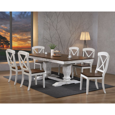 Claudell 7-Piece Rectangle Solid Wood Extendable Dining Set in White and Cocoa Brown