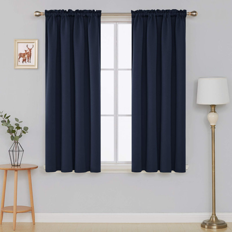 Solid Room Darkening Thermal Single Curtain Panel, Navy Blue, 42" W x 72" L