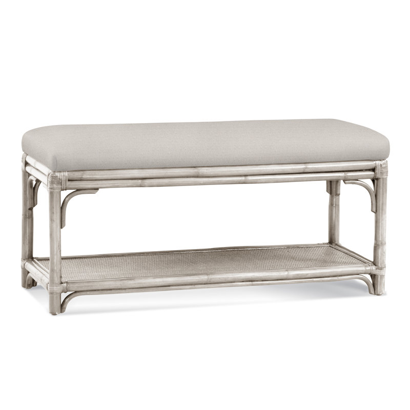 Summer Retreat Wicker Shelf Storage Bench, Antique Frost White, White Textured Performance; 0865-91