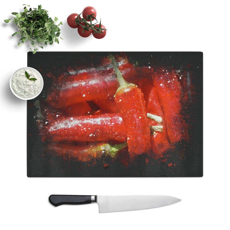 Chilli Peppers Paint Splash Chopping Board, 0.4cm H x 28.5cm W x 39cm L