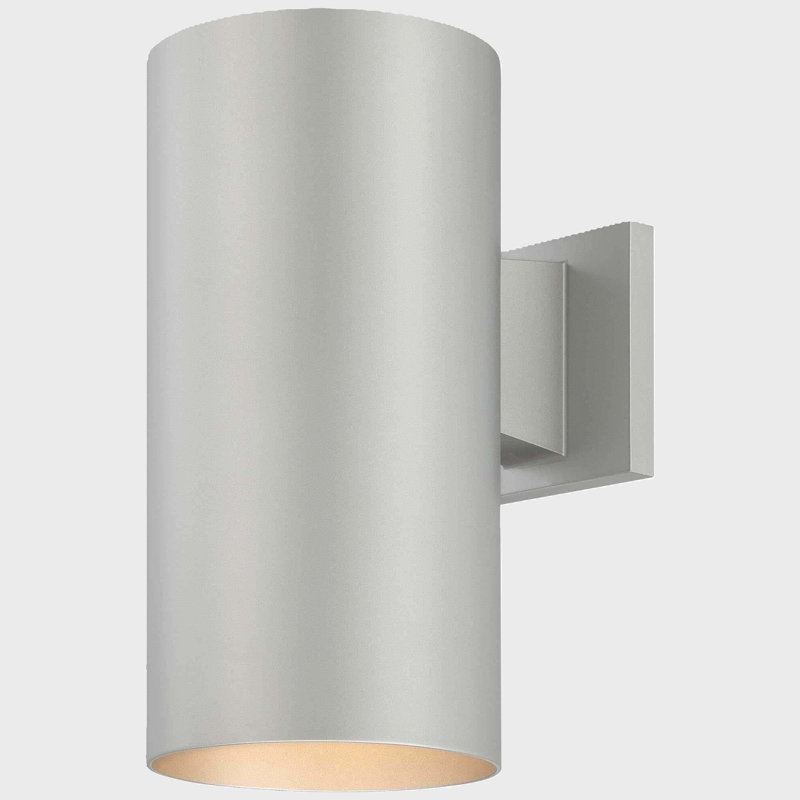 1-Light Indoor or Outdoor 12"H Silver Gray Aluminum Cylinder Wall Mount Sconce, 12" H x 6" W x 8.75" D