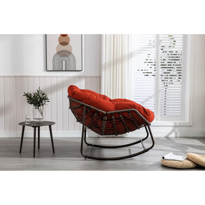 Chaise berçante de salon en orange, rembourrée, structure en acier, pour patio, jardin, siège ergonomique, espace extérieur, chambre gaie, porche avant