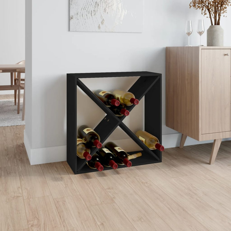 4 Bottle Solid Wood Floor Wine Bottle Rack, Black