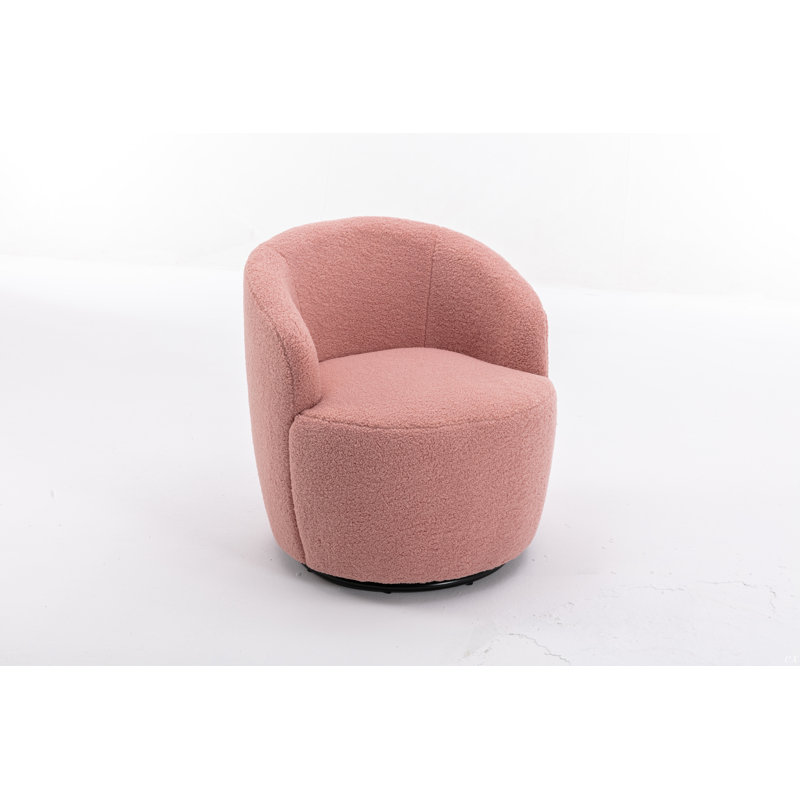 Swivel Accent Armchair Barrel Chair With Powder Coating Metal Ring, Light Pink Wool