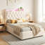 Grand lit tapissier beige avec tête de lit capitonnée, 2 tiroirs de rangement et lumières DEL-1286894440-1284277564