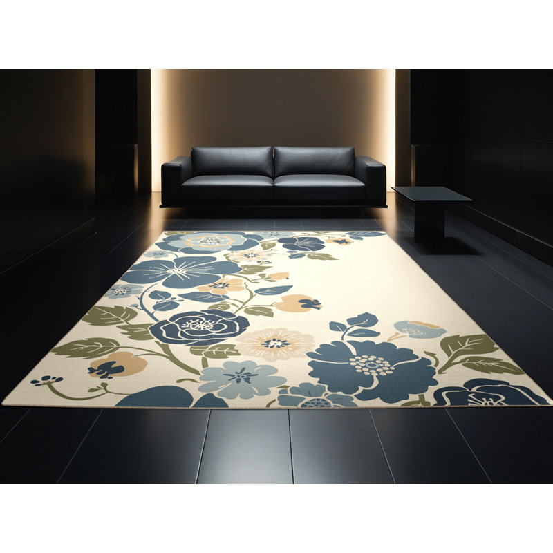 Tapis beige lavable à la machine à motif floral style chalet américain Osiyo, Rond 8 pi