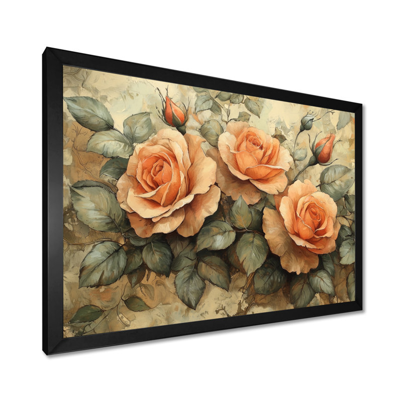Roses, tons de terre, fleurs II, Reproduction encadrée d'une seule photo sans pass, Noir, H 12 po x l 20 po