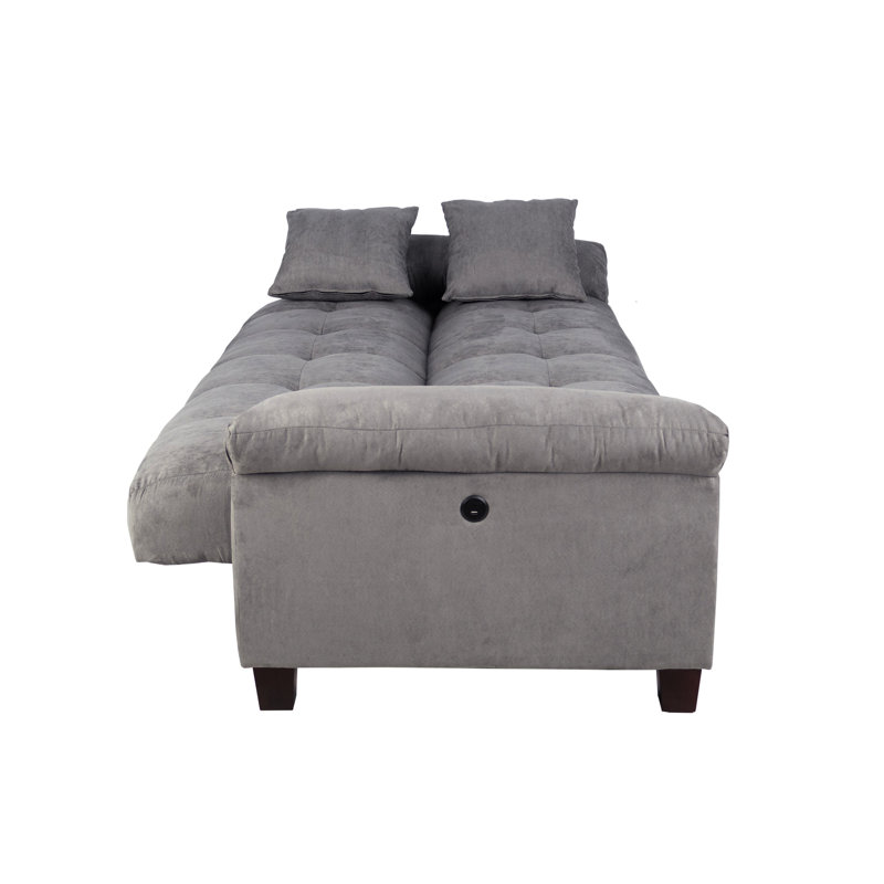 Modern Gray With Microfiber Upholstery, Adjustable Function, Hidden Storage, And Charging For Primary Living Convertible Microfiber, Charging, Cube Pattern Space