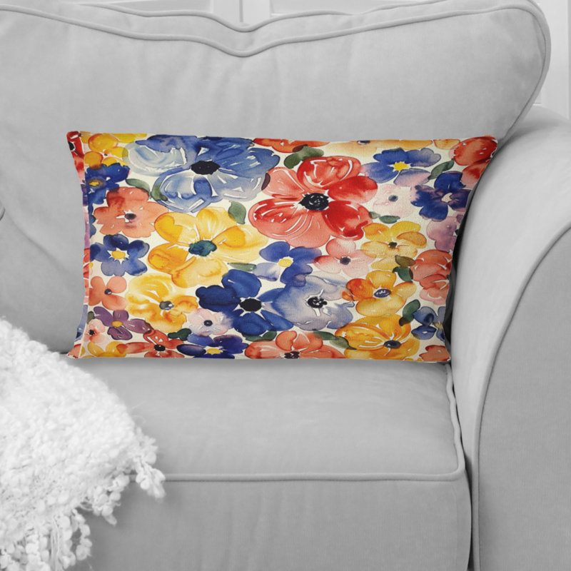 Jardins floraux rouges et bleus - Coussin lombaire rétro