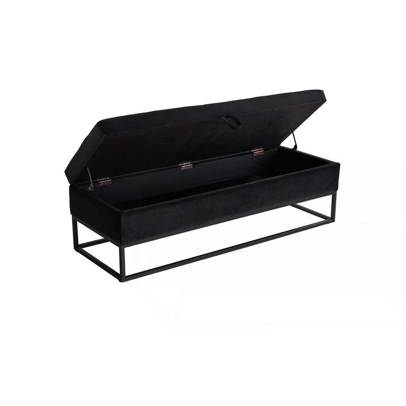 58.6" Bed Bench Metal Base With Storage Velvet, Black, Black