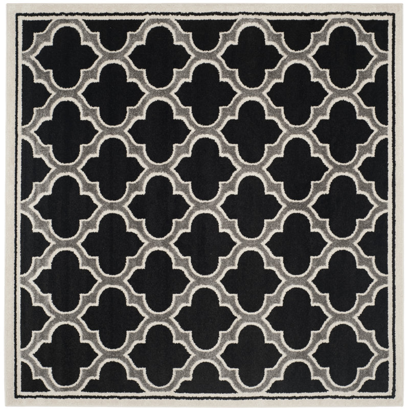 Ammundsen Geometric Anthracite/Ivory Area Rug, Square 7'
