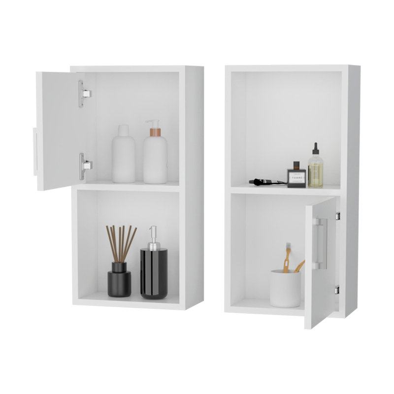 Rangement mural pour salle de bain - 2 armoires blanches avec tablette ouverte pour ranger et organiser