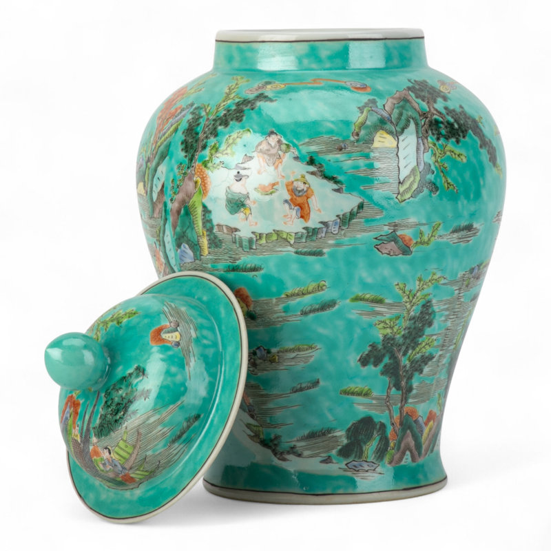 Turquoise Scenic Lidded Jar
