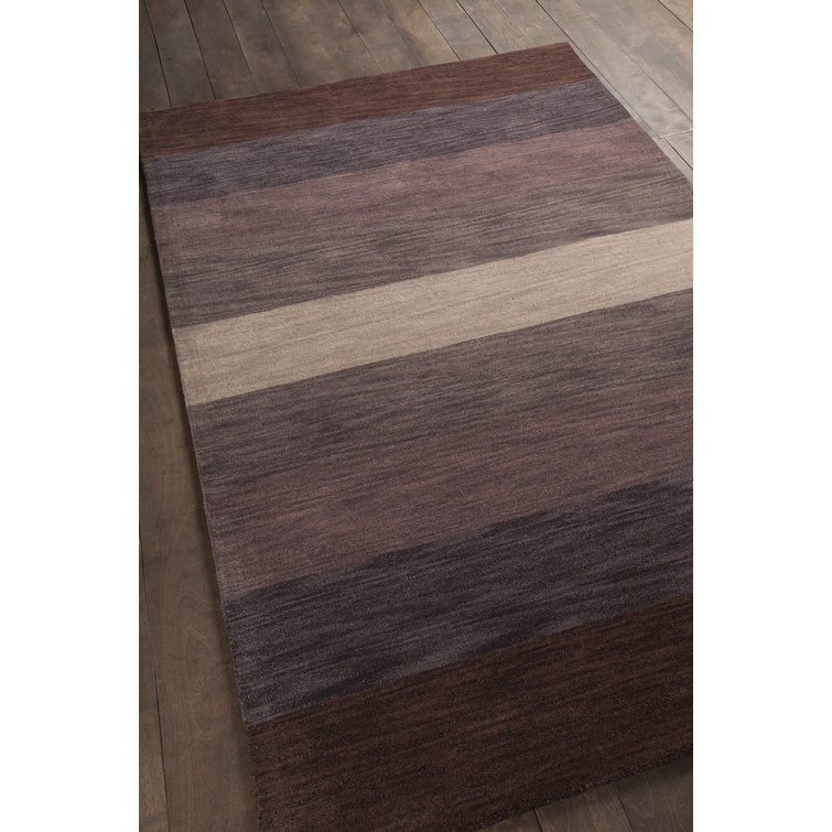 Frias Authentic Hand-Tufted Handmade Brown, Purple, Beige, Tan Striped Wool Area Rug