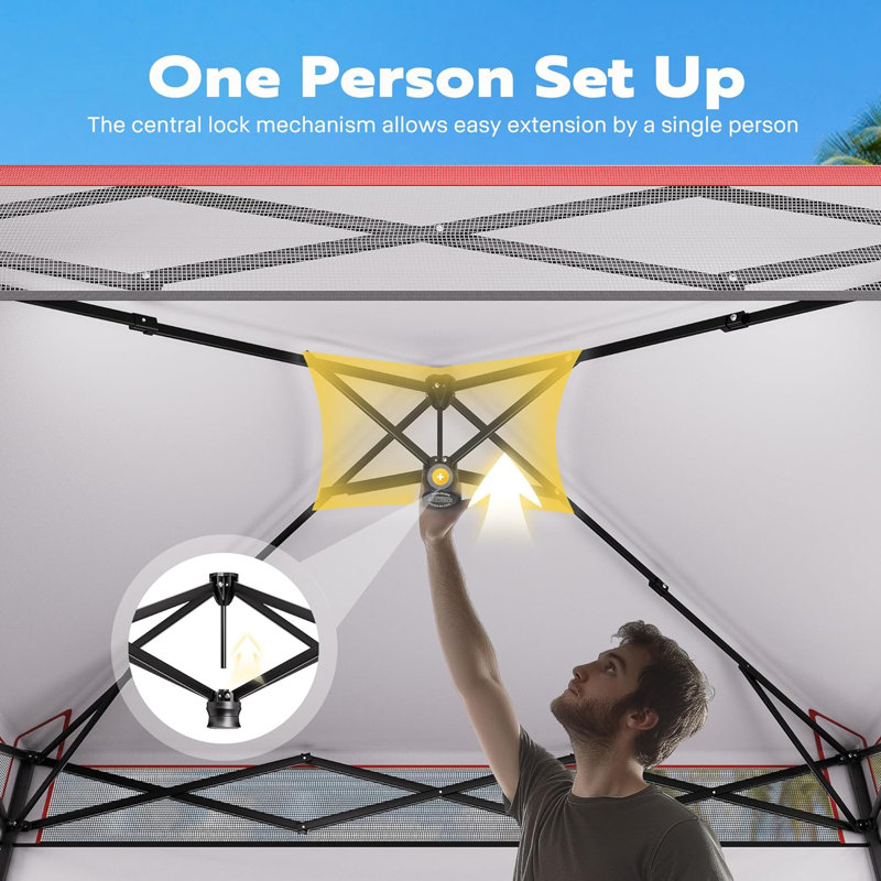 8 Ft Red and Black Steel Pop-Up Party Tent