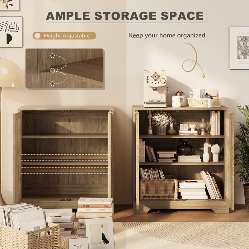 Beige Rattan Door Sideboard Set with Adjustable Shelves