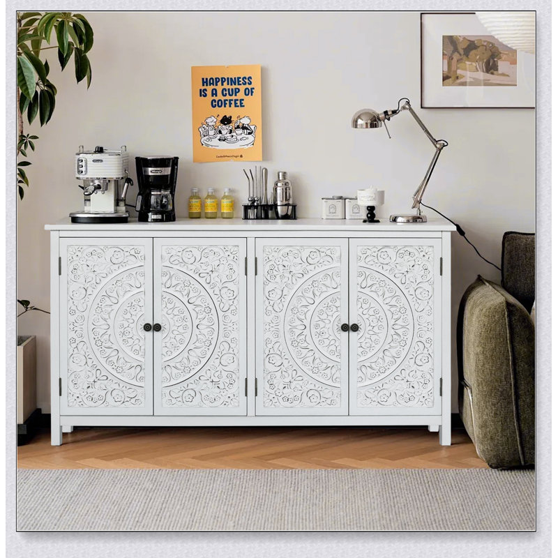 Armoire d'appoint rustique en bois de 60 pouces avec 4 portes, rangement polyvalent pour la décoration et l'organisation