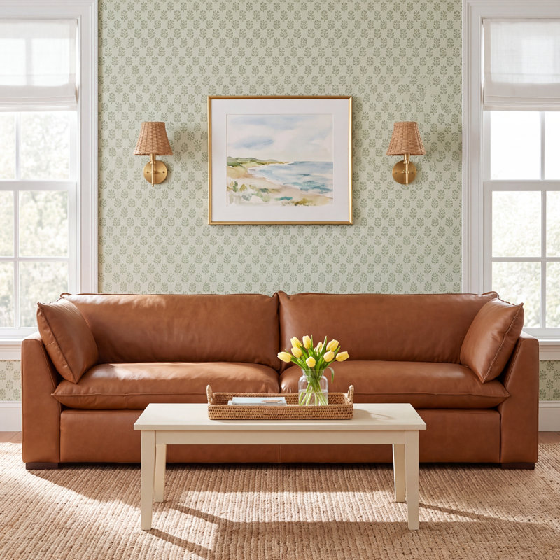 Hestia 108" Upholstered Sofa, Badon Flax Leather