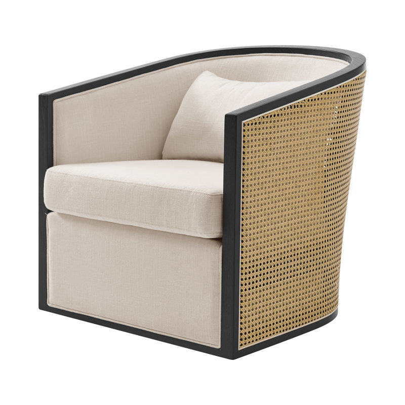 Chorlette Fabric Swivel Accent Arm Chair W/ Rattan, Black Fabric