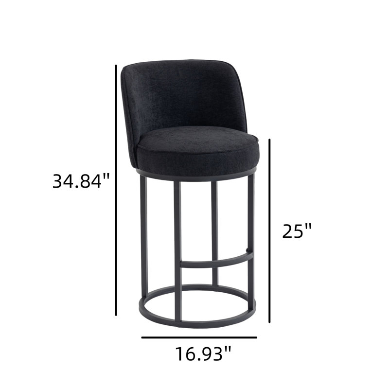 2-piece Linen-upholstered Bar Stools With Backrest For Kitchen Island, Black