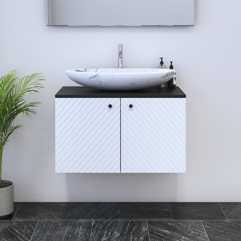 Karaya 31.5'' Single Bathroom Vanity with Top, Black, White