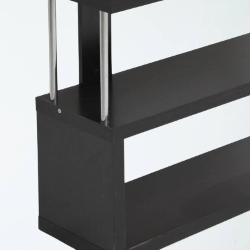 Bahtie Geometric Bookcase with 3 Tier Shelves in Dark Brown Finish, 37.90'' H X 42.85'' W X 11.20''D, Dark Brown