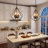 4-Light Gold & Black Geometric Cage Pendant Light, Adjustable Height